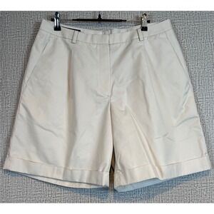 Brooks Brothers Advantage Chino Pleated Cuffed Shorts Cream Women Size 12 Cotton
